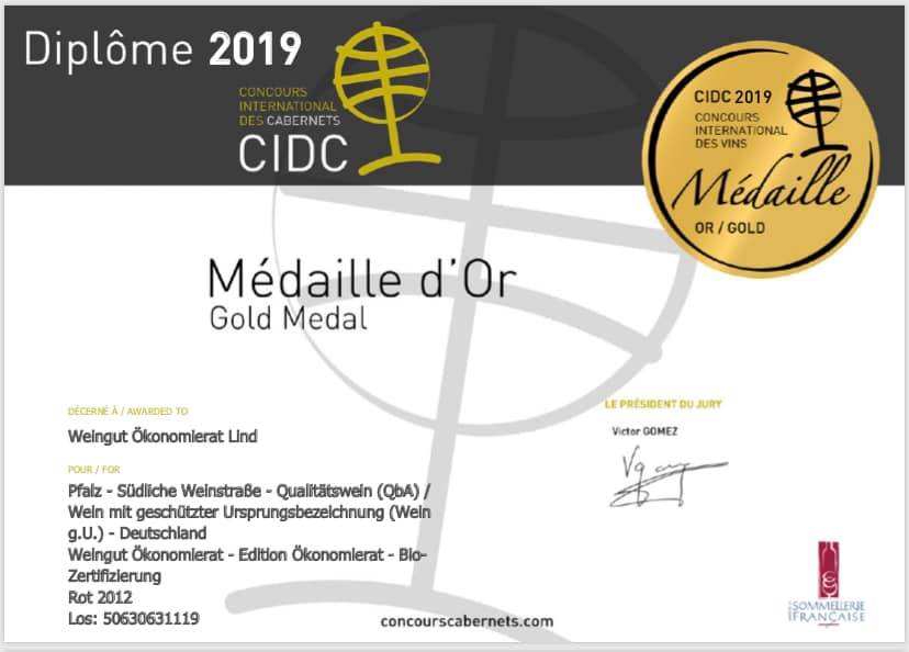 Gold Medal International Cabernet-Award in Paris 2019 Gold Medal International Cabernet Award in Paris