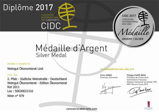 Silver Medal International Cabernet-Award in Paris 2017 Silver Medal International Cabernet Award in Paris