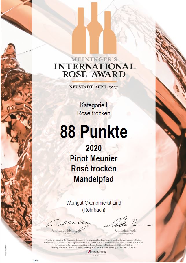 88 Punkte – PINOT MEUNIER ROSÉ TROCKEN Mandelpfad