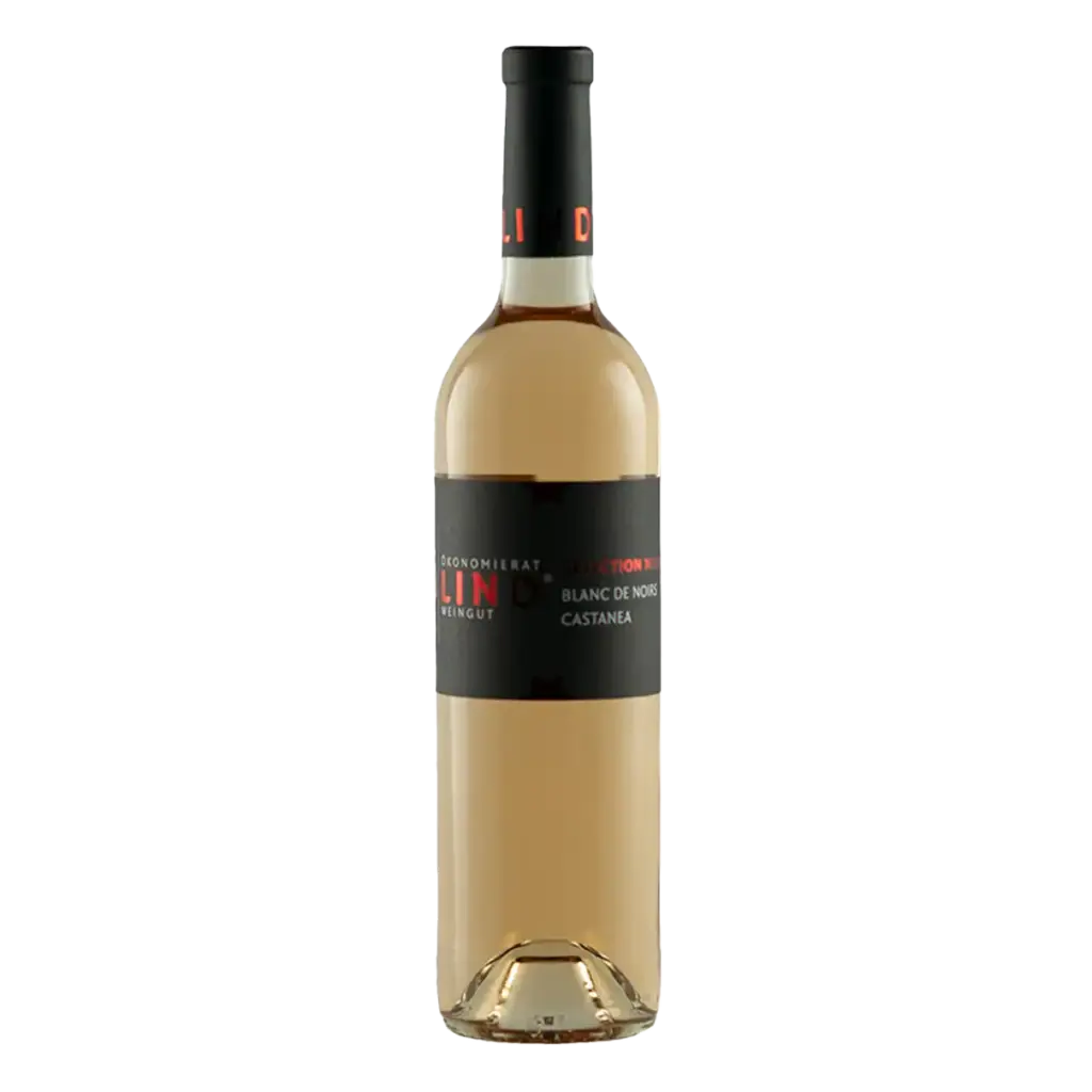 Flasche Blanc de Noirs Castanea vom Weingut Ökonomierat Lind auf weißem Hintergrund