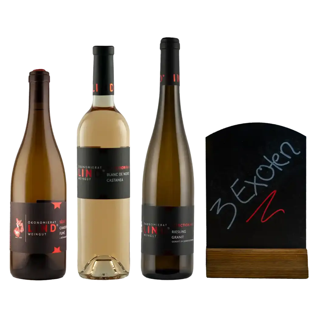 Drei Flaschen Weinpaket „3 Exoten Paket“ vom Weingut Ökonomierat Lind