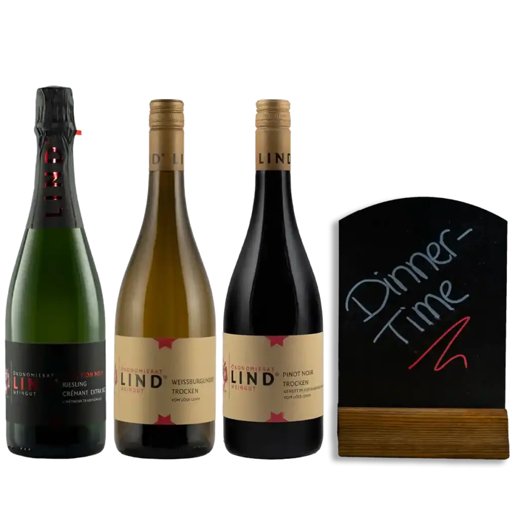 Weinpaket „Dinner Time Paket“ vom Weingut Ökonomierat Lind mit drei Flaschen