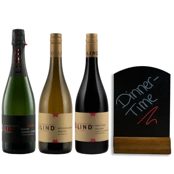 Weinpaket „Dinner Time Paket“ vom Weingut Ökonomierat Lind mit drei Flaschen