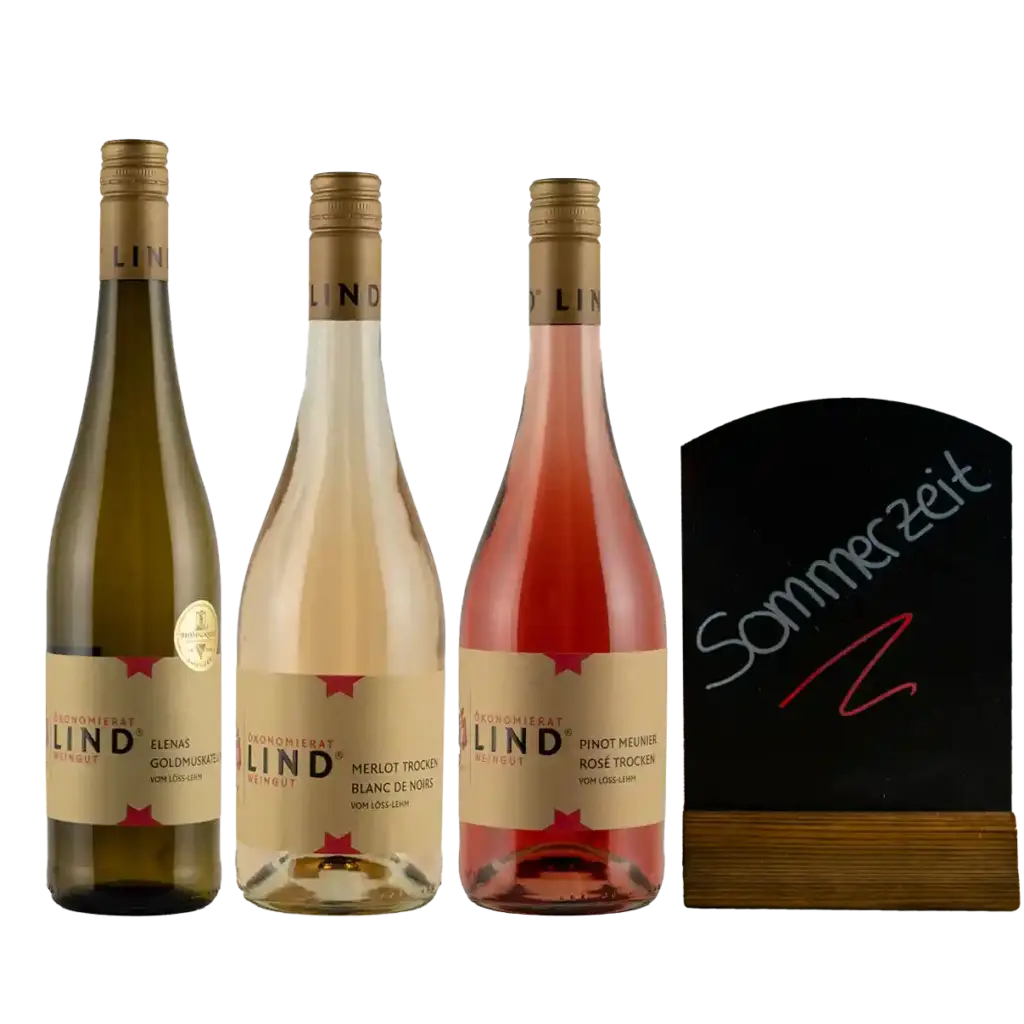 Weinpaket „Sommerzeit“ vom Weingut Ökonomierat Lind mit drei Flaschen