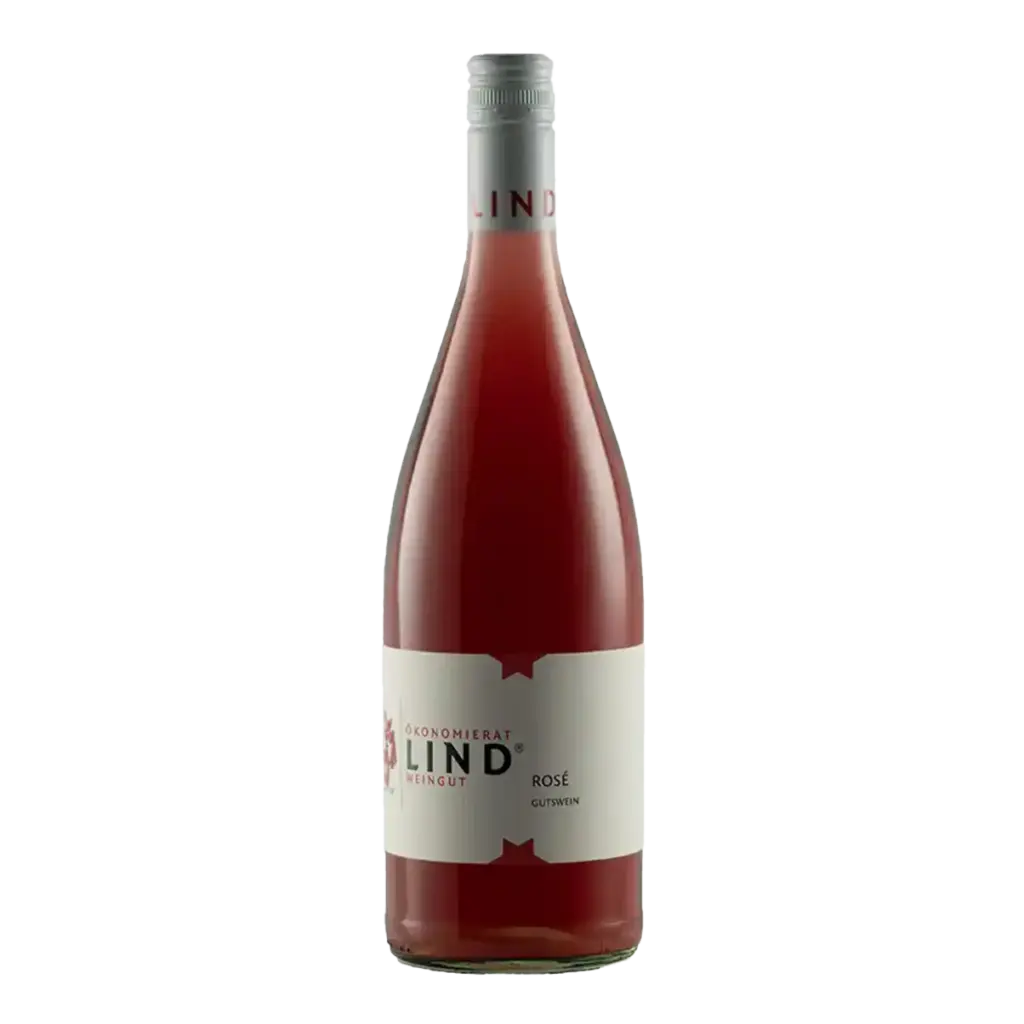 Flasche Rosé Gutswein vom Weingut Ökonomierat Lind auf weißem Hintergrund